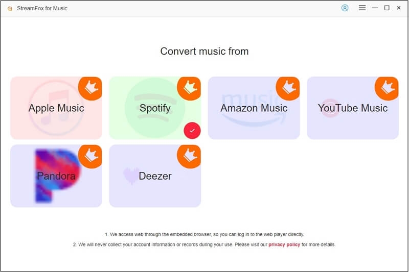 Spotify in StreamFox auswählen | Spotify-Quittung herunterladen