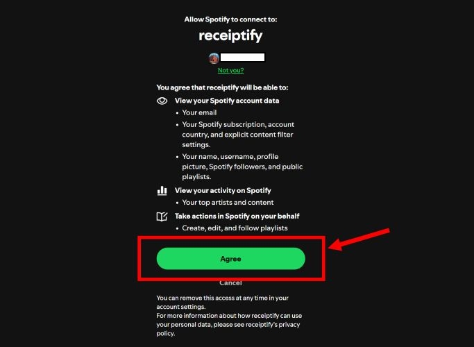 Zustimmen klicken | Spotify Receiptify