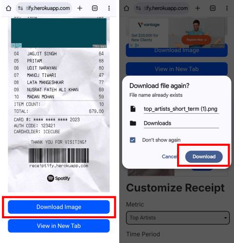 Download Image auswählen | Spotify Receiptify