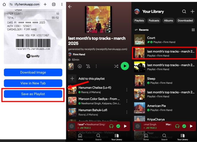 Als Playlist speichern tippen | Spotify Receiptify